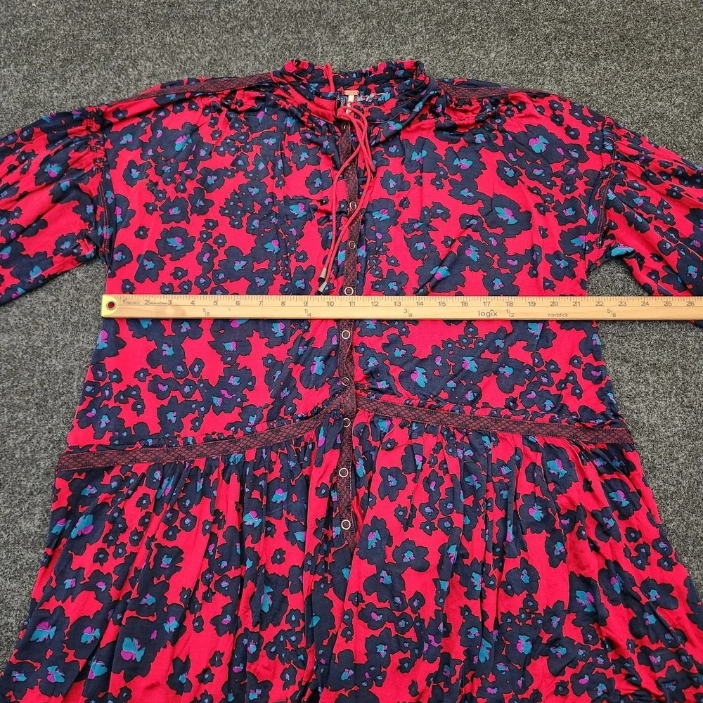 Free People Womens Small Love Letter Boho Floral Tunic Mini Dress Red Ruffle